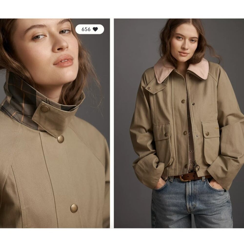 NWT Barbour Beadnell Crop Jacket Anthropologie Green Trench Coat Jacket Olive